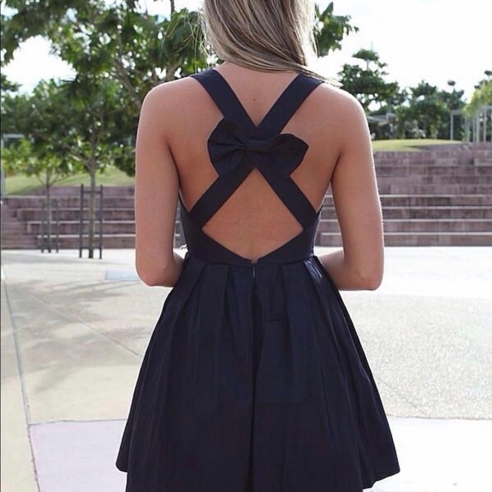 Sexy Back Bow Black Dress